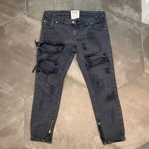 One teaspoon Distressed faded Black Skinny Jeans with Zippers